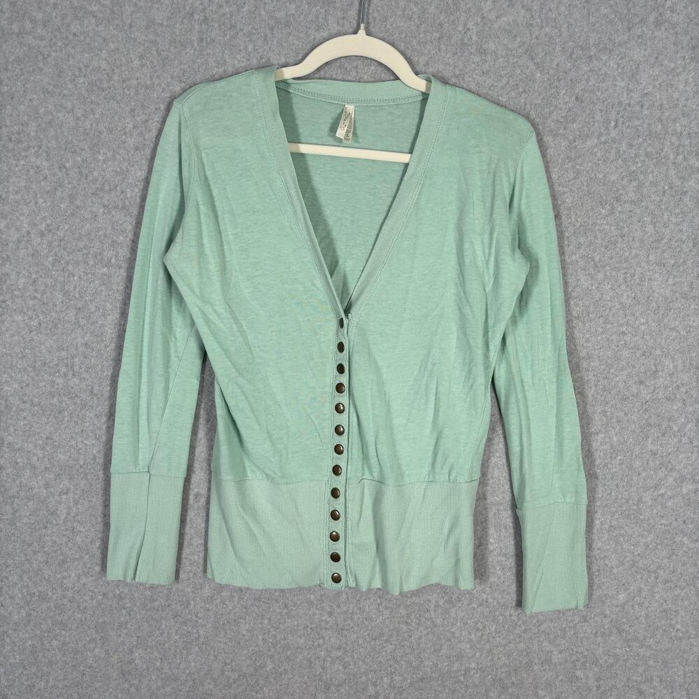 Color‎ Story Cardigan Large Mint Green Snap Thin Career Church Academia Twee